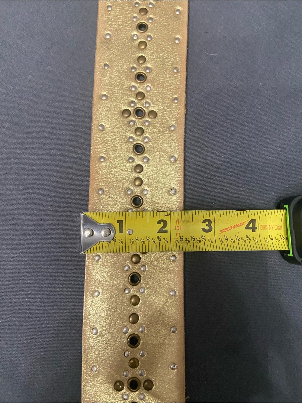 New CALVIN KLEIN Vintage Leather Studded Distressed Gold Belt Wide Boho XL Retro - Picture 13 of 13